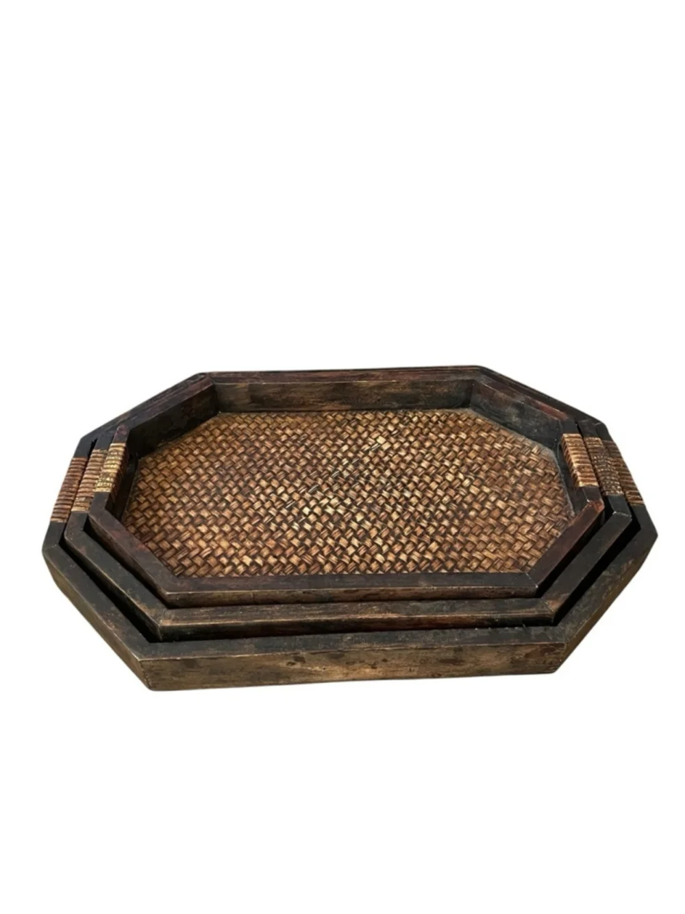 Brown Wooden Set of 3 Nesting Serving Trays